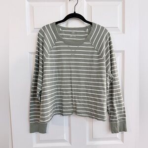 Aerie Green and White Striped Long Sleeve Tee